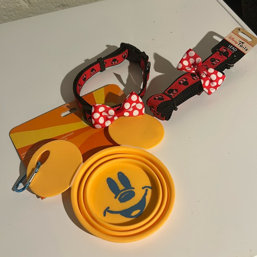 Brand new Disney water bowl and 4ft lead and collar